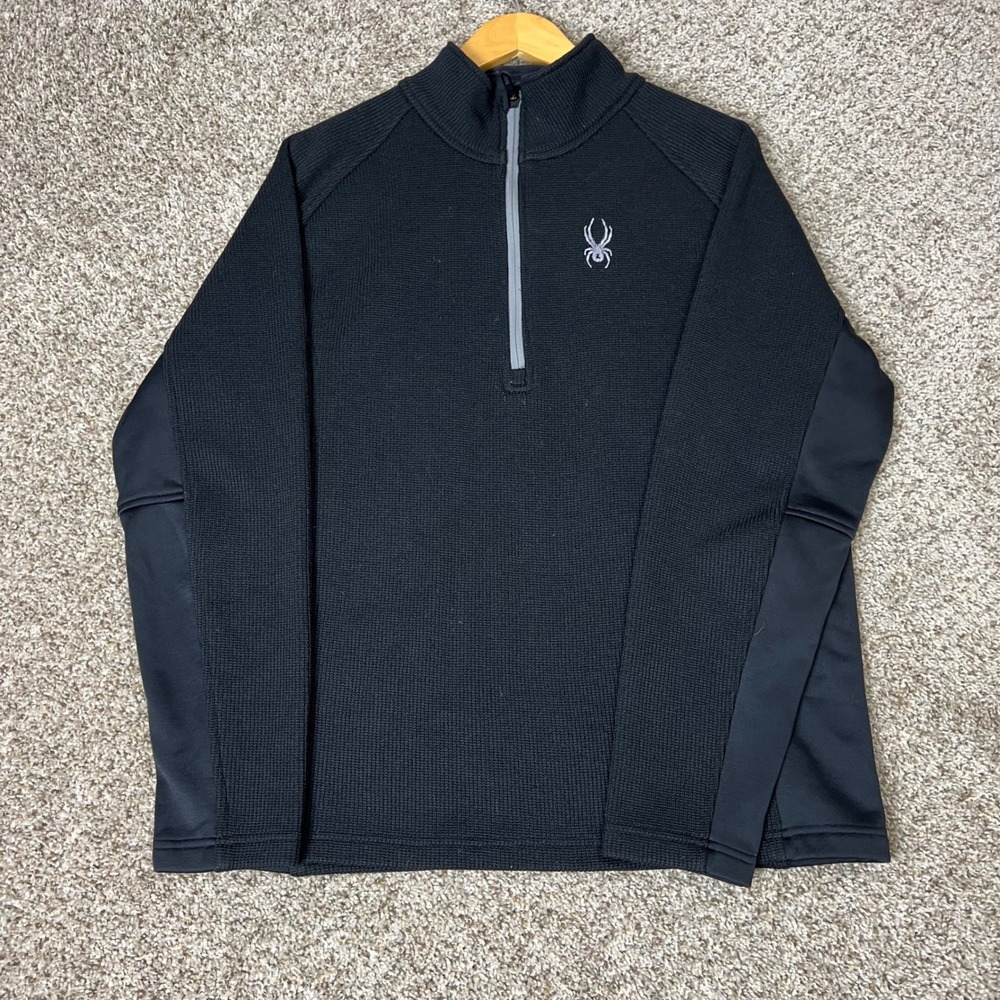 Spyder Mens Black Waffle Knit Quarter Zip Pullover Hybrid Jacket Size Large